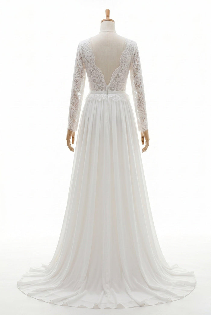 A-Line Court Train Lace Chiffon Wedding Dress CW3519