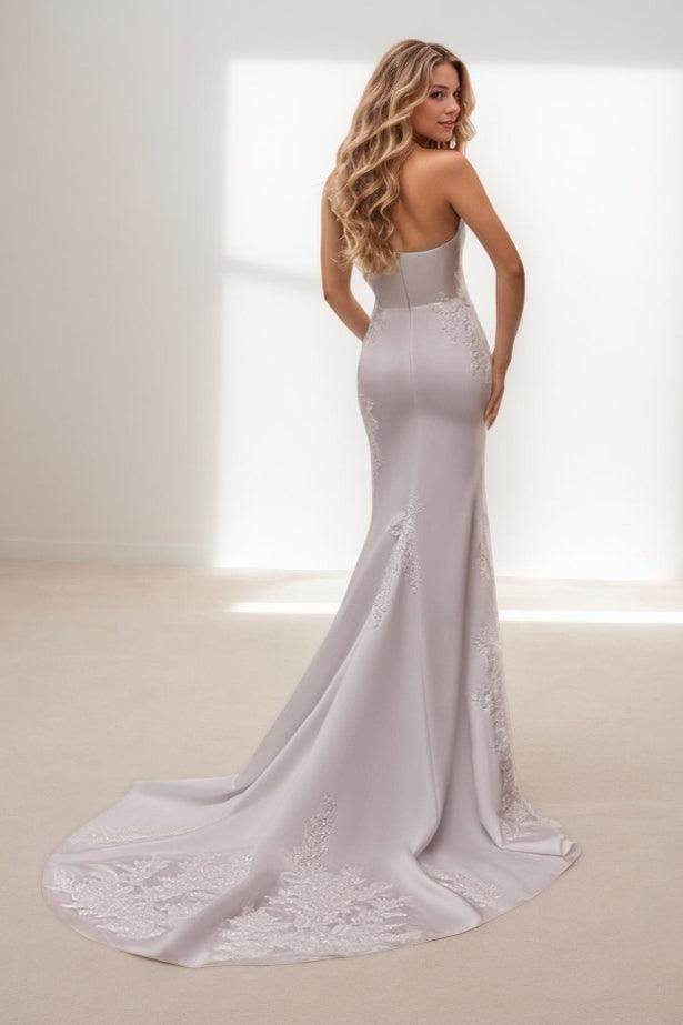 A-Line Court Train Lace Satin Wedding Dress CW3467 - COCOMELODY