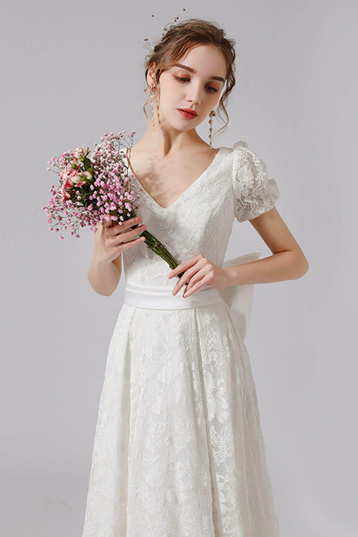 A-Line Floor Length Lace Tulle Wedding Dress CW2713 - COCOMELODY
