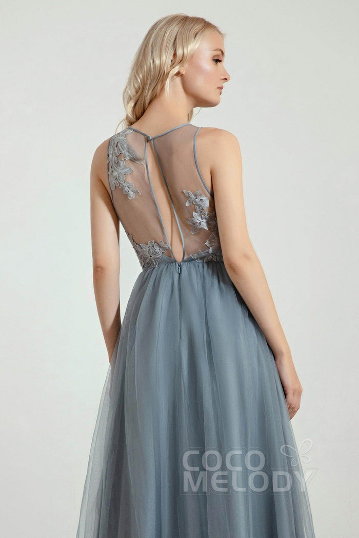 A-Line Floor Length Tulle/Lace Bridesmaid Dress CB0435 - COCOMELODY