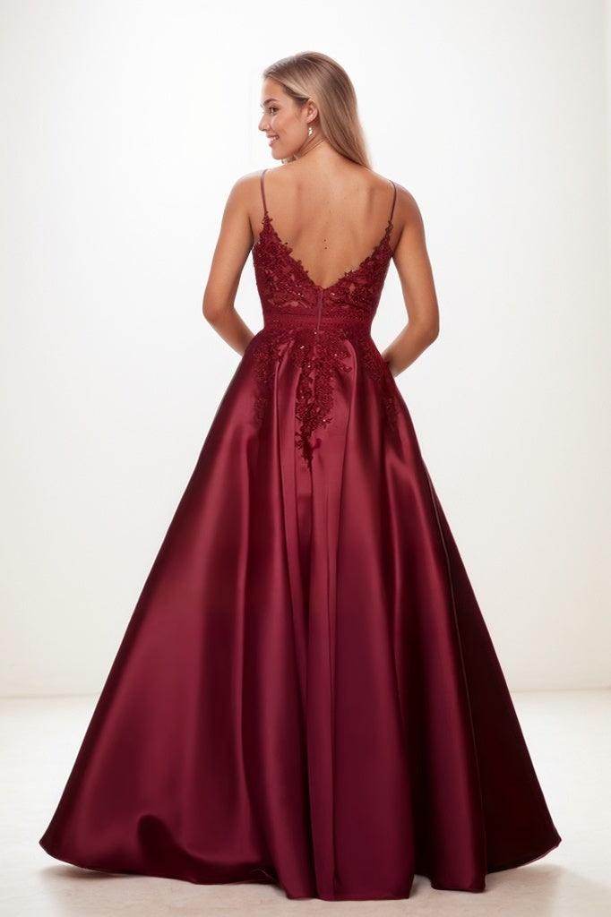 A-Line Scoop Neck Spaghetti Straps Satin Prom Dresses CS0825 - COCOMELODY