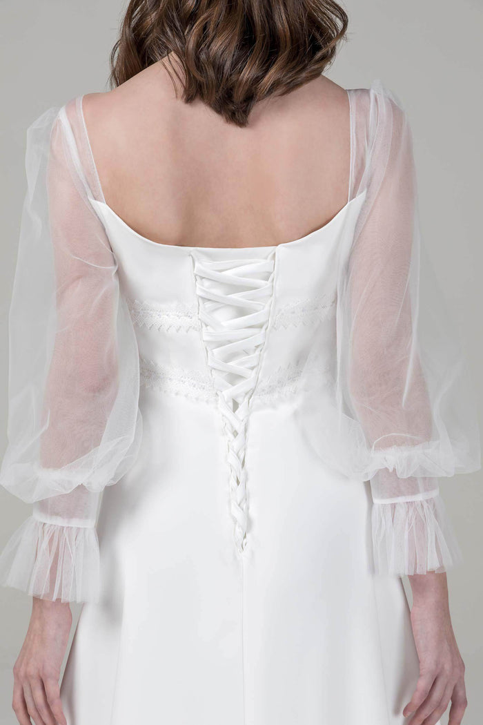 A-Line Sweep-Brush Train Elastic Cloth Wedding Dress CW2582 - COCOMELODY