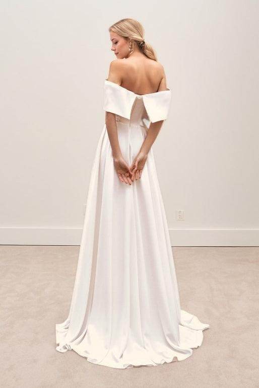 A-Line Sweep-Brush Train Elastic Cloth Wedding Dress CW3457 - COCOMELODY