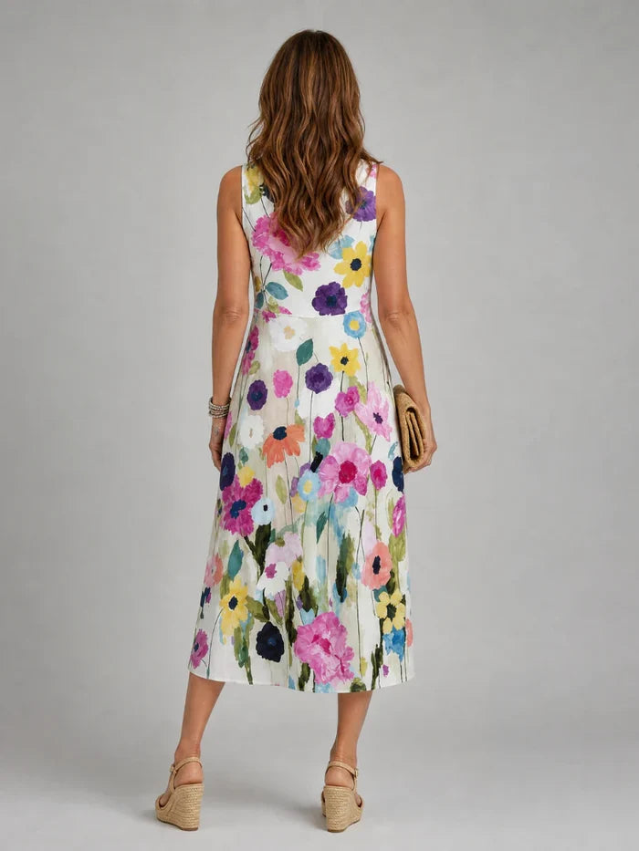 Amelia - Chic Women's Summer Dress with Floral Print and Sleeveless Midi Silhouette
