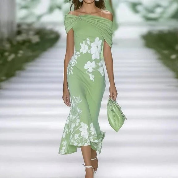 Aria - Elegant Women's Floral Maxi Dress with Off Shoulder Twist Neckline