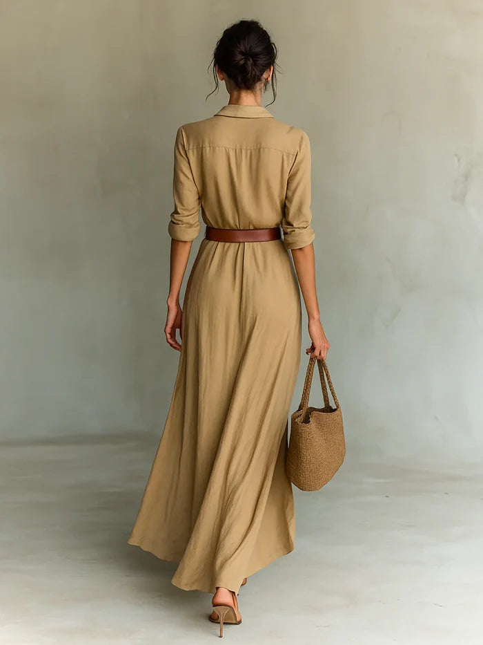 Aria - Flowy Women's Maxi Dress with Deep V-Neck and Belted Waist