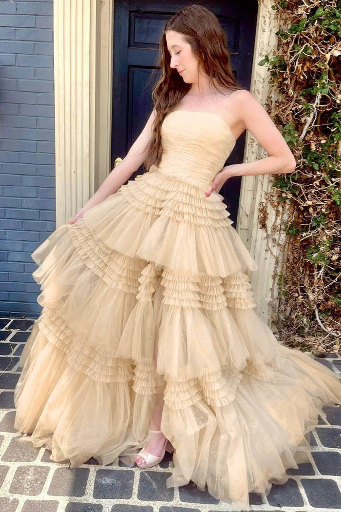 Ball Gown Court Train Tulle Prom Dress CS0700 - COCOMELODY