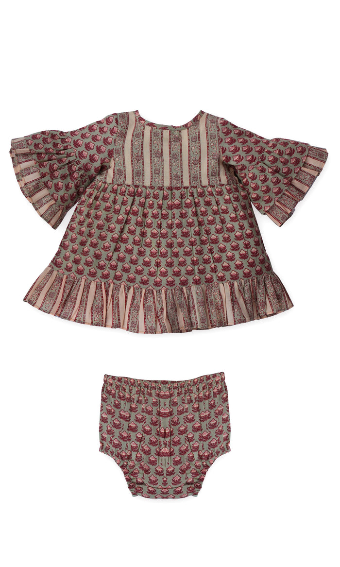 Bella Bee Dress : SAGE : Infant : Toddler : Tween dress & diaper cover Yo Baby India