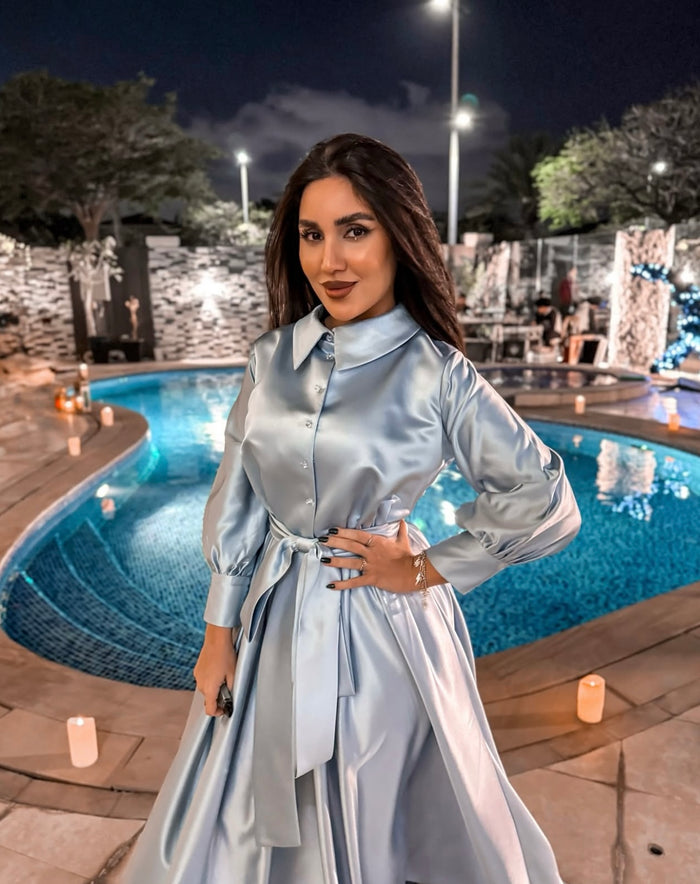 Belted shirt dress with puffed sleeves - VIOLETTA