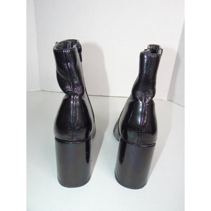 Boohoo Black Patent Block Heel Ankle Boots Pointed Toe Side Zip FD1083190 Size 86