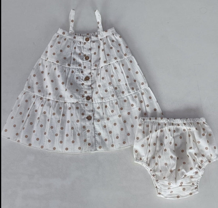 Brown Polka Dot Print Tiered Dress dress & diaper cover Yo Baby India