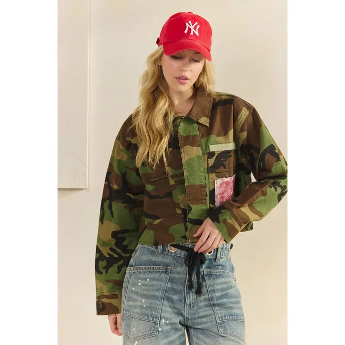 Camo Sequins Floral Jacket - Greige Goods