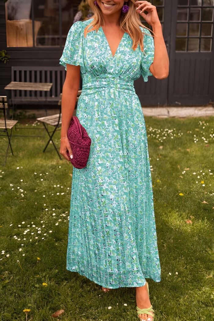 Charlotte - Flowy Women's Summer Dress with Wrap V-Neck and Flutter Sleeves