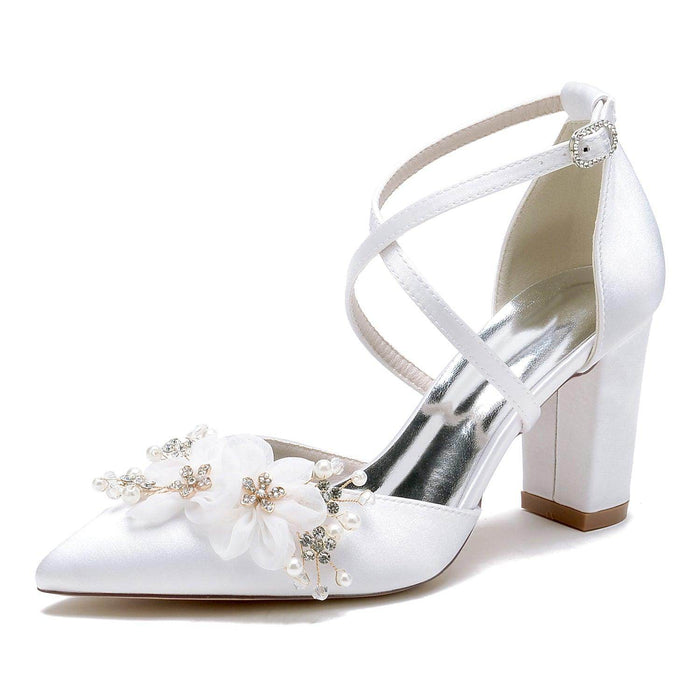 Chunky Heel 8.5cm Silk-Like Shoes CK0437 - COCOMELODY