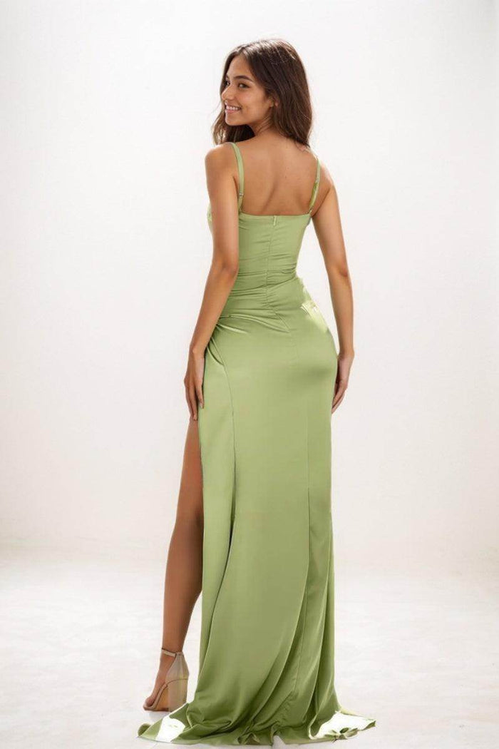 Cowl Neck Silk Like Satin Prom Dresses With High Split CS0753 - COCOMELODY