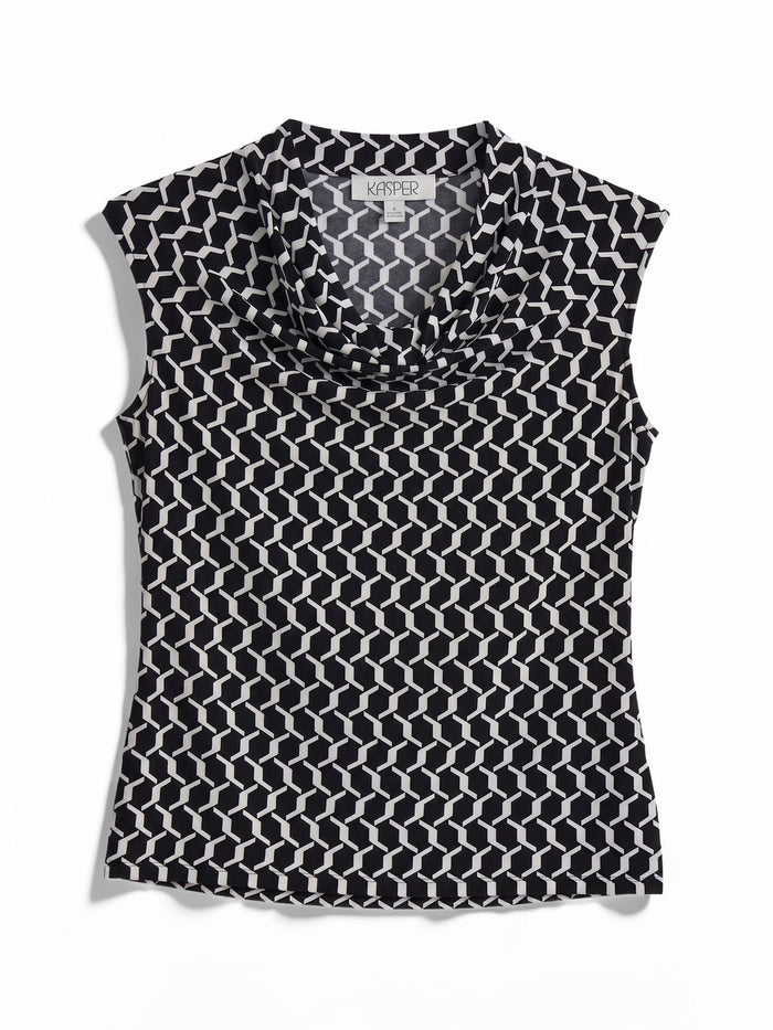 Cowl Neck Top, Everyday knit, Black/Vanilla Ice | Kasper