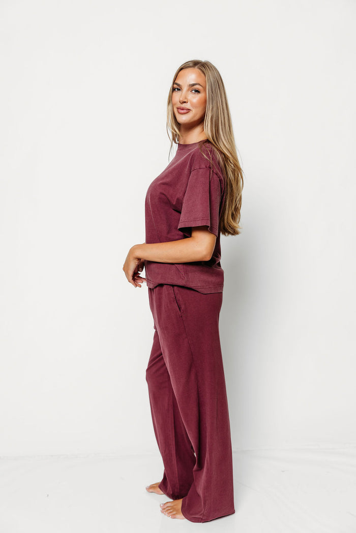 Darby 100% Mineral Washed Cotton Pants in Mauve Wine
