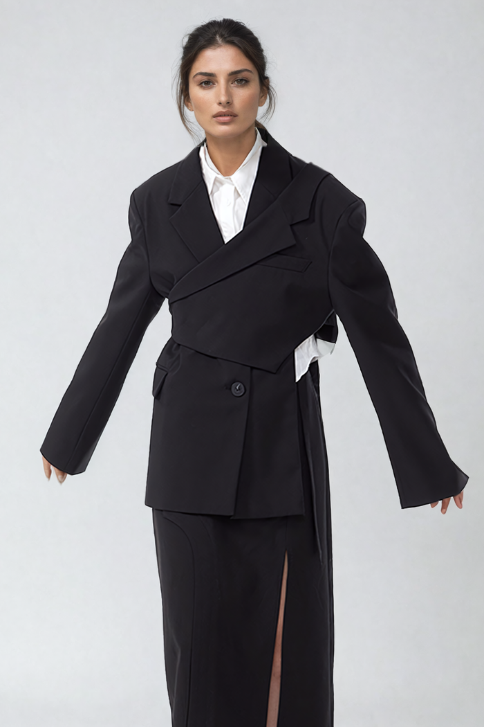 Ace Deconstruct Removable Asymmetric Blazer In Black