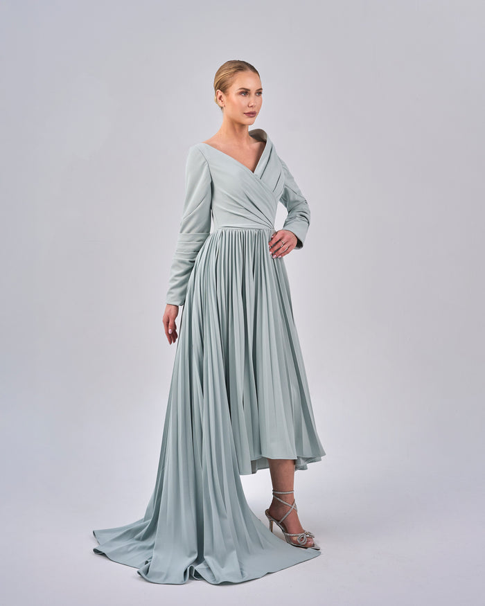 Draped - Pleated dress with asymmetrical neckline - ELODIE