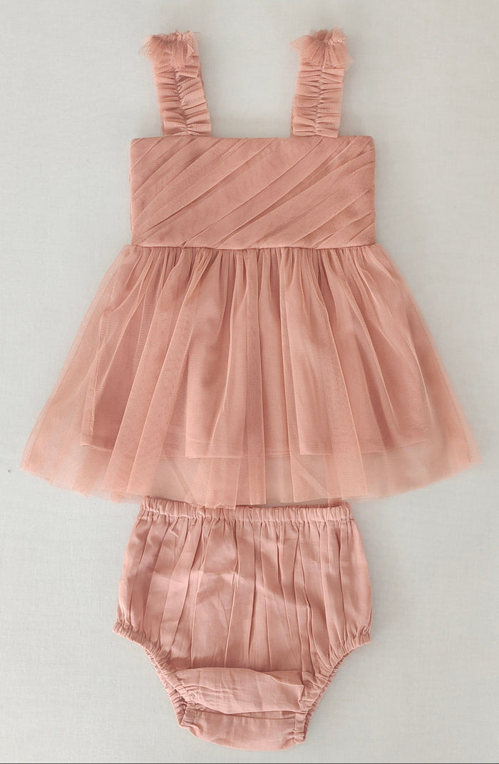 Elegant Dusty Pink One-Shoulder Nylon Tulle Dress with Cotton Lining for Kids & Infants DRESS Yo Baby India