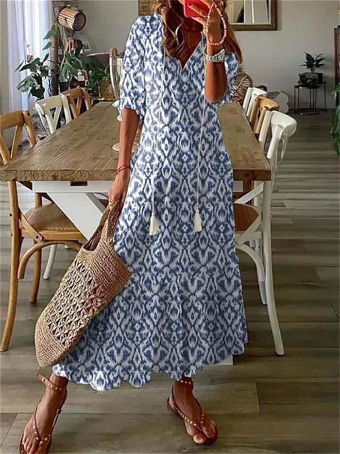 Ella - Boho Women's Summer Dress with V-Neck and Tassel Detail