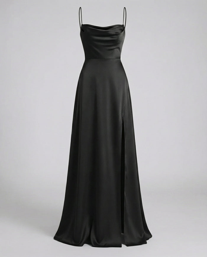 Emily - Elegant Women's Wedding Guest Dress with Cowl Neck and Side Slit