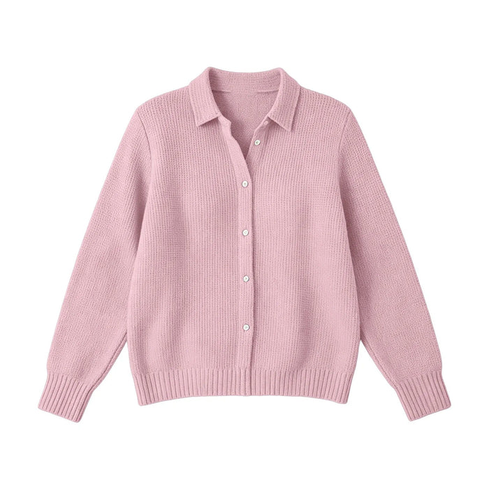 Evelyn - Women's Knitted Cardigan Sweater Collared Button Front for Fall