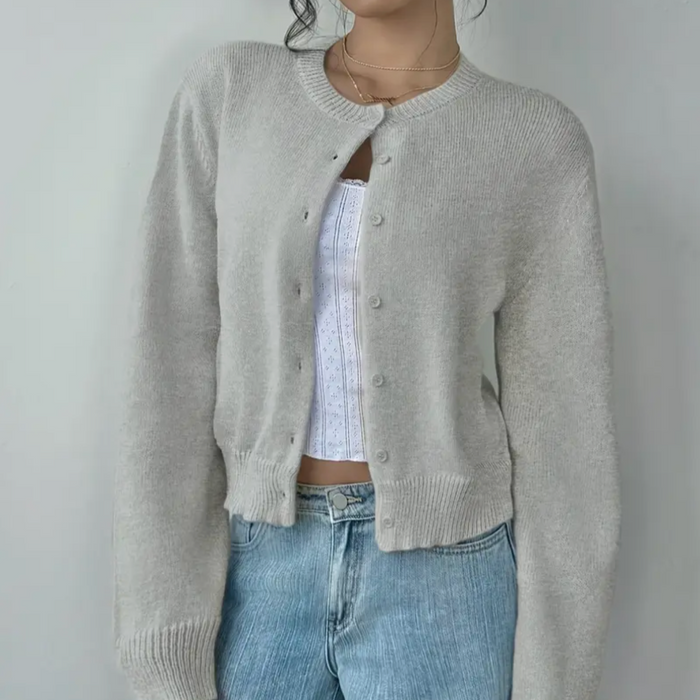 Grace - Women's Wool Style Cardigan Sweater for Fall with Round Neck