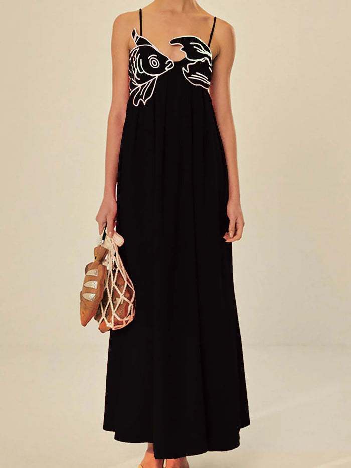 Harper - Boho Women's Maxi Dress with Embroidered Detail and Spaghetti Straps