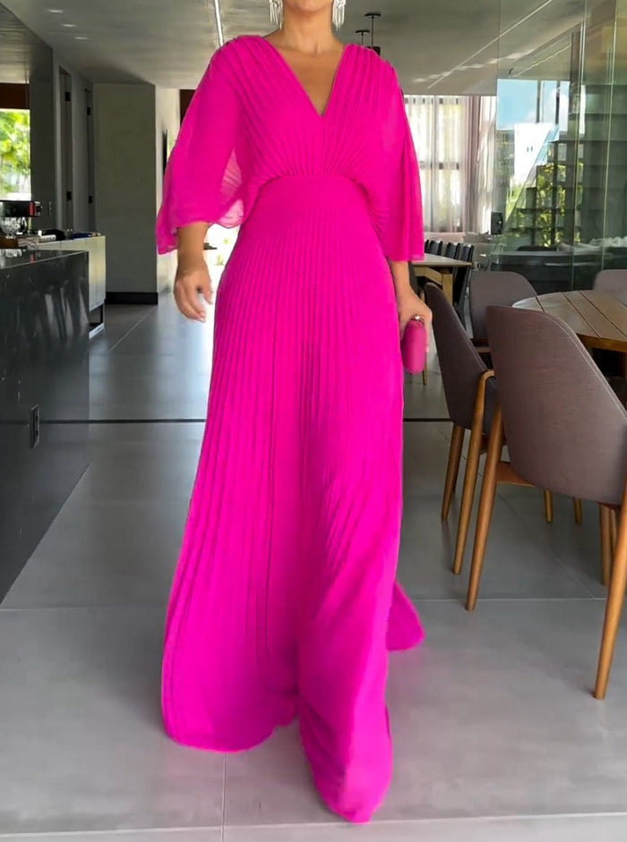Harper - Elegant Women's Wedding Guest Dress with V-Neck and Flutter Sleeves