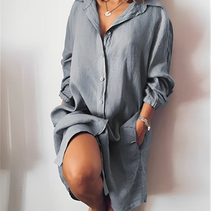 Isabella - Casual Women's Summer Mini Dress with Button Front and Chest Pockets