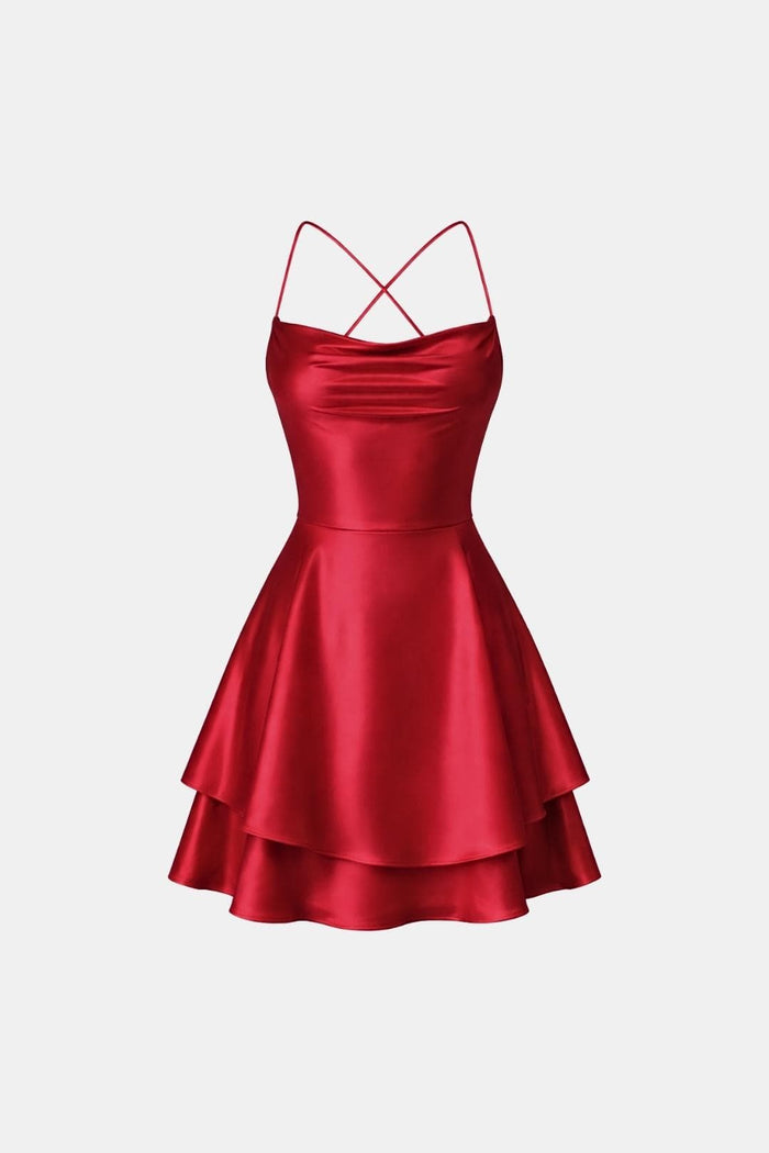 Isabella - Flowy Women's Summer Mini Dress with Cowl Neck and Cross Back Straps