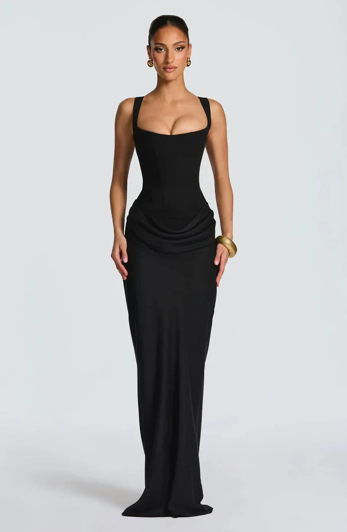Jasmine - Elegant Women's Wedding Guest Dress with Square Neck and Draped Mermaid Skirt