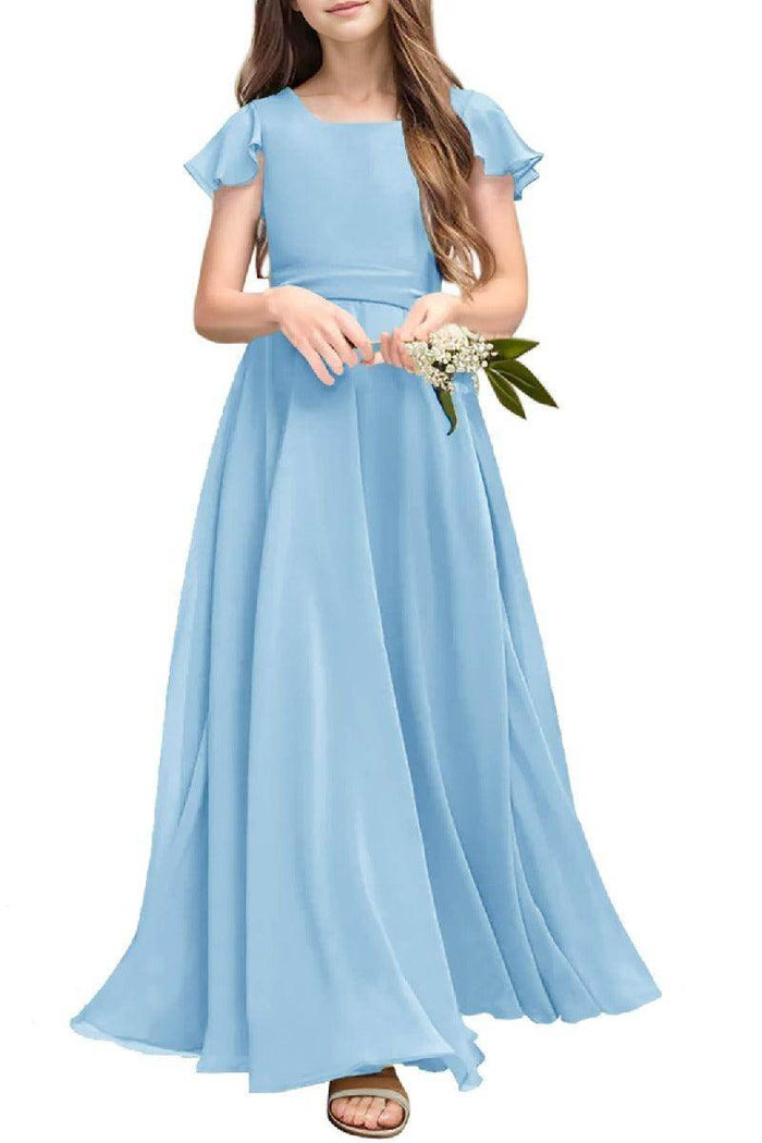Junior Bridesmaid Dress Short Sleeve Prom Gown B0C14DFKQ2 - COCOMELODY