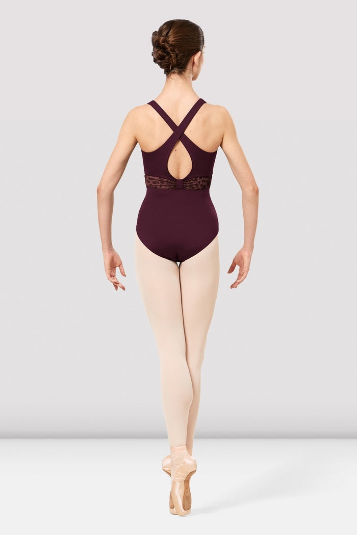 Ladies Adriene Animal Print Mesh Cross Back Leotard