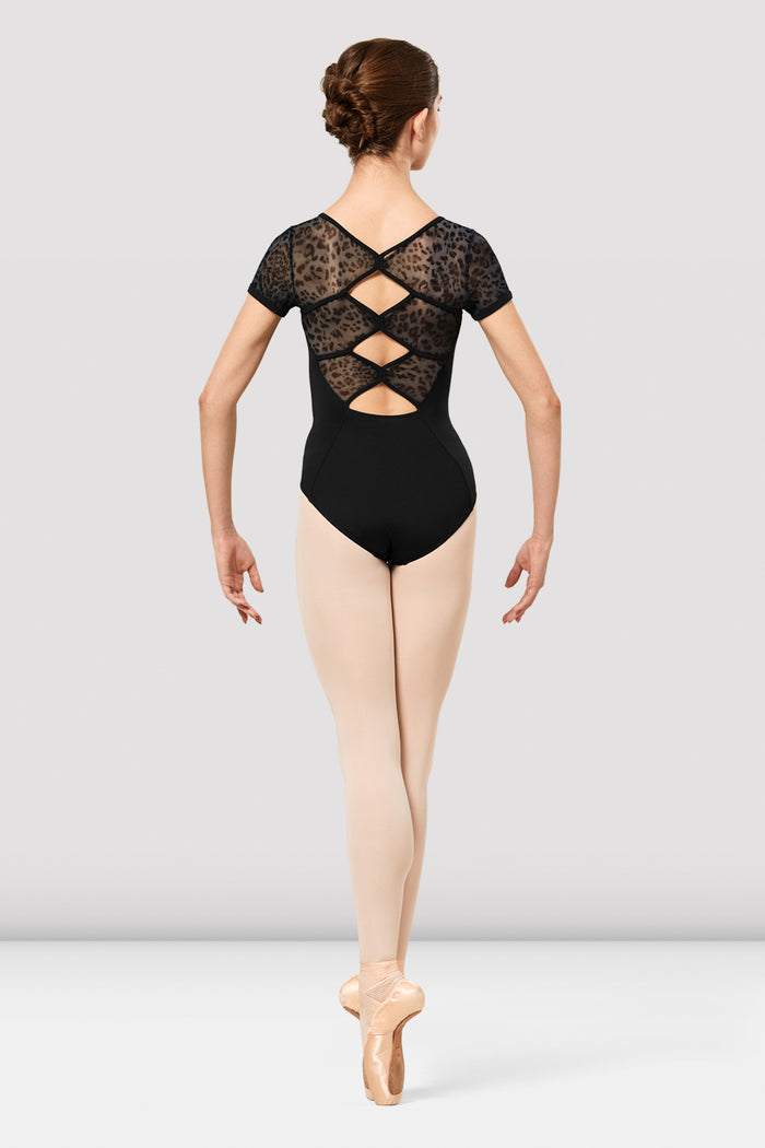 Ladies Boutique Panelled Animal Print Mesh Leotard