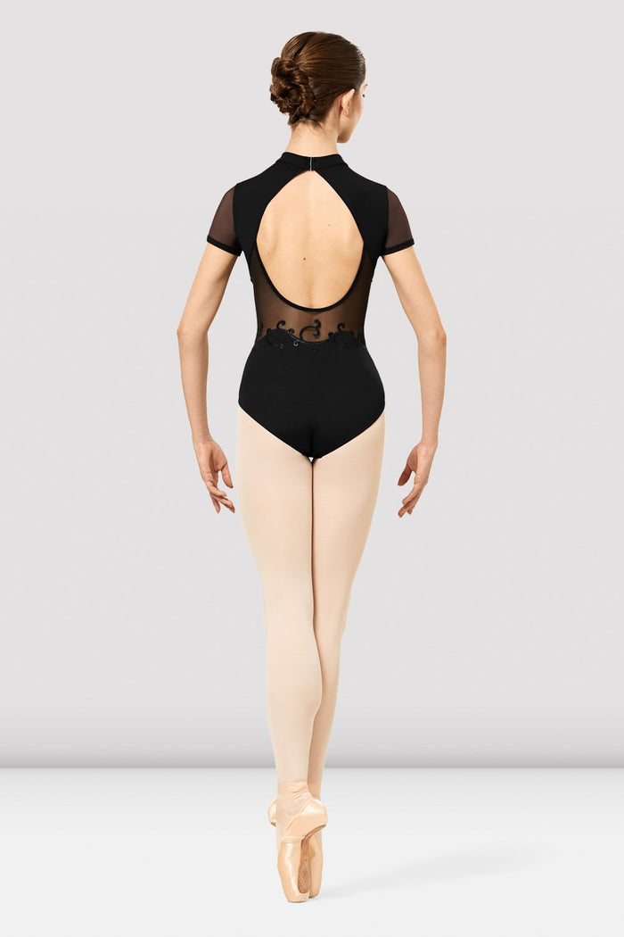 Ladies Boutique Spliced Swirled Embroidered Leotard