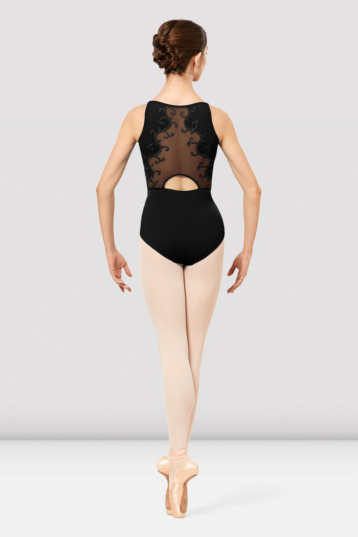Ladies Erinn Mesh Spliced Baroque Embroidered Leotard