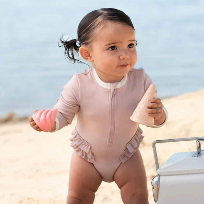 Lavender Ribbed Long-Sleeve One-Piece Swimsuit