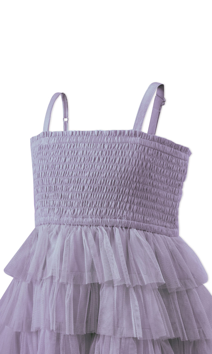 Lavender Tiered Tulle Dress with Nylon Net Frills and Adjustable Straps Dress Yo Baby India