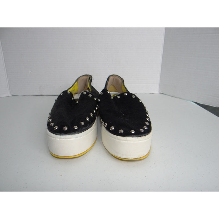 Le Saunda x Minions Pony Hair Studded Platform Slip On Shoes Black Yellow 367