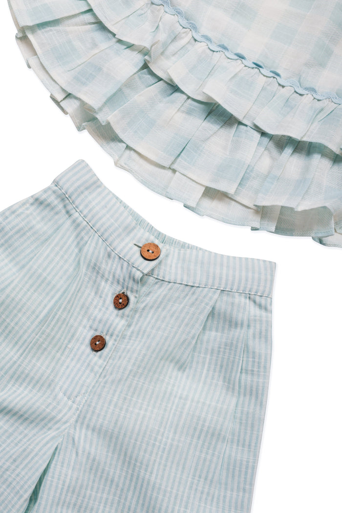 Adorable 2-Piece Light Blue Checks Top & Striped Pants Set for Kids & Infants top & pant set Yo Baby India