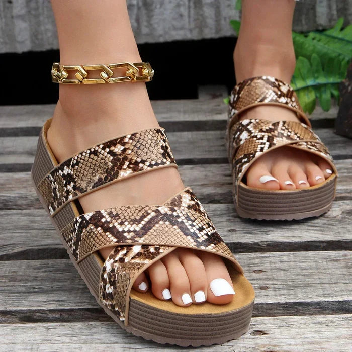 Lily - Trendy Women's Orthopedic Sandals Platform Slide with Cross Strap and Woven Detail