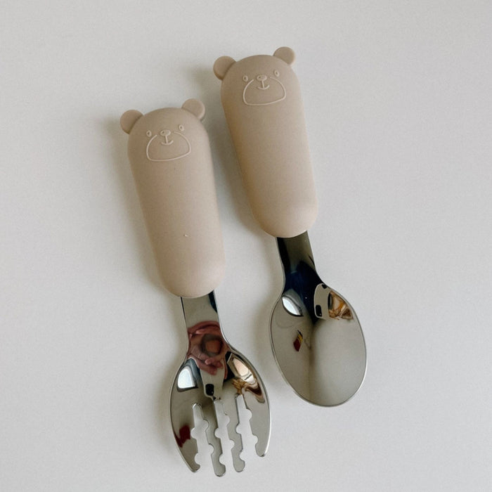 Little Bear Stainless Steel Fork + Spoon Feeding Set