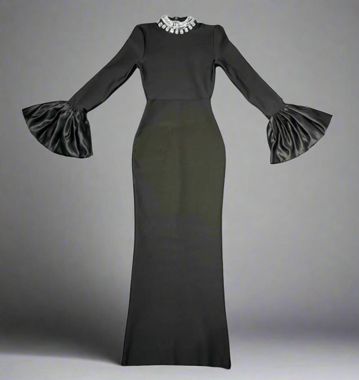 long sleeve column dress with voluminous satin cuffs – Joles