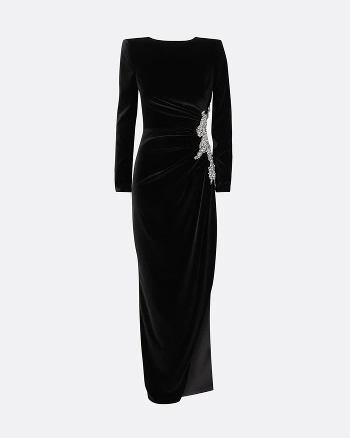 Long sleeve dress with embellished waist sides and draped details - Poppy