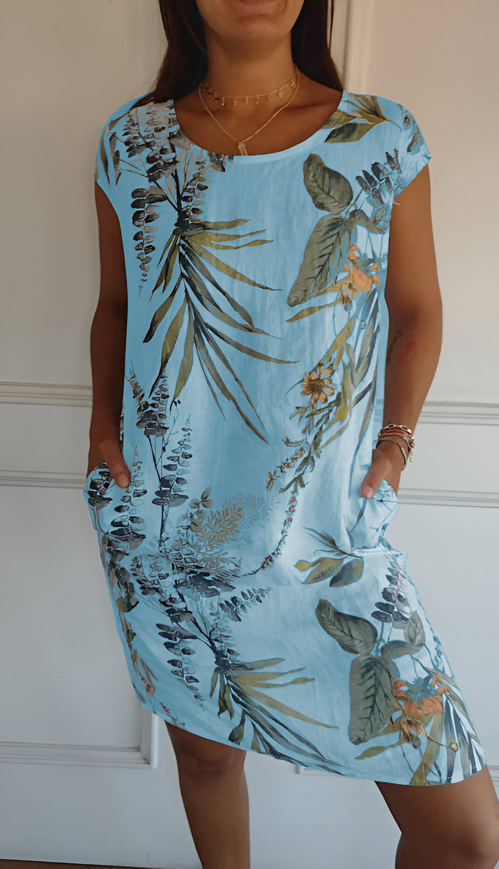 Madison - Casual Women's Summer Dress with Round Neck and Side Pockets