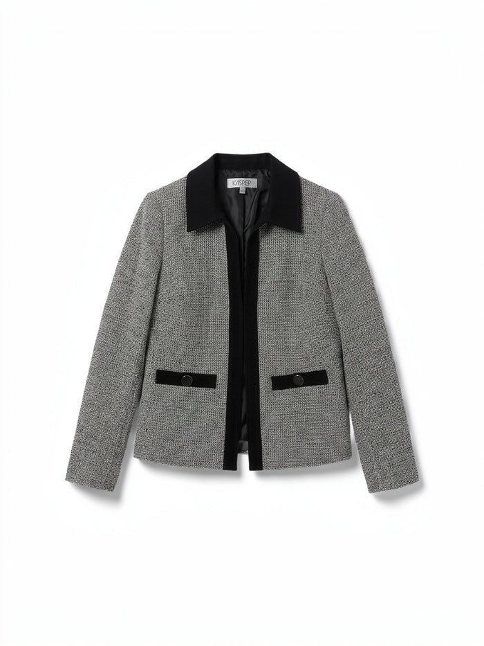 Mixed Media Collared Cardigan, Black/Vanilla Ice | Kasper