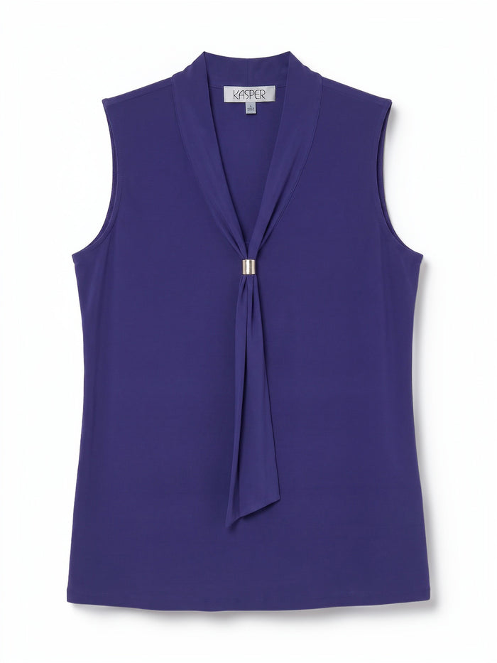 Neck Tie Sleeveless Top, Everyday Knit, Regal Plum | Kasper