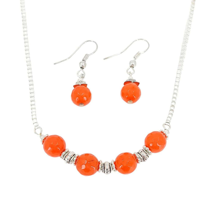 TAN213BUN $85 - Orange Topaz Beaded Curved Bar Necklace and Earrings Bundle